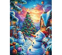 Christmas Village with Trees And Snowmen 1000 Pieces Jigsaw Puzzles Fairy Tale Scenery Cartoon For Men Educational Decompression Adults Anxiety Memory Care Mothers Valentines Gift Eco Friendly Materi
