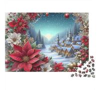 Christmas Village Wreath 1000pc Heavy-duty Cardboard Puzzle for Adults Brain Teaser Lovers Team Building Holiday Pastime Collectible Item Missing Piece Guarantee 38x26cm/1000pcs