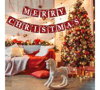 Christmas Vintage Decorations Banners - 6.5FT Double-Sided Red Merry Xmas Sign with 12Pcs Letter for Xmas Vintage Tree Banner Sign for Indoor Bedroom Fireplace Mantel Home Door Retro Decor