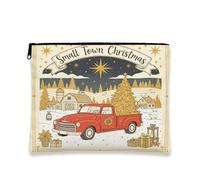 Christmas Vintage Makeup Bag, Rustic Small Town Cosmetic Travel Pouch, Portable Canvas Zipper Organizer for Women, Holiday Skincare Toiletry Bag, Red, 7x9 Inch, Christmas