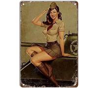 Christmas Vintage Metal Tin Sign Pinup Girl World War Ii U.S. Army Conscription Iron Painting Home Family Lovers Gift Funny Bedroom Novelty Retro Parlor Courtyard-8x12inch