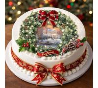 Christmas Vintage Traditional Style Wreath on Decor Icing Sheet Edible Cake Topper - Perfect for Decorating Larger Cakes