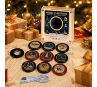 Christmas Vinyl Records Refrigerator Magnet, Mini Music Box with LED | 9 NFC Vinyl Discs, Magnetic Fridge Music Box, LED Night Light, Programmable Songs, Retro Christmas Gift for Home & Dorm