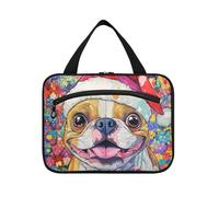Christmas Vivid Funny Bulldog Hanging Make up Bag Organizer with Hook, Designer Unisex Makeup case for Travelers Travel Bolsa para maquillaje L
