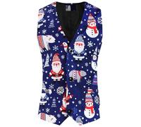 Christmas Waistcoat for Men Xmas Tank Suits Novelty Santa Claus Blazer 3D Printed Snowman Waistcoat Christmas Snowflakes Tops Causal Coat Button Outwear Holiday Costumes M-3XL Blue