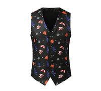 Christmas Waistcoat Mens, Christmas Suit Vest Fun Waistcoat Christmas Festive Happy Santa Claus Xmas Waistcoats Necktie Pocket Xmas Waistcoat Christmas Coat Square Handkerchief Vest Suit Set