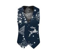 Christmas Waistcoat Mens, Christmas Vest for Men Uk Happy Santa Claus Xmas Vests Men's Vest Waistcoats V Neck Sleeveless Slim Fit Xmas Waistcoats Waist Coat Novelty Graphic Party Wedding Suit Uk