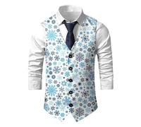 Christmas Waistcoat Mens Fun Waistcoat Christmas Festive UK Happy Santa Claus Xmas Tree Vests Men's Vest Waistcoats V Neck Sleeveless Slim Fit Party Snowflake Vest Suit Holiday Business Xmas Sky Blue