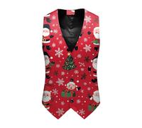 Christmas Waistcoat Mens Fun Waistcoat Christmas Festive UK Happy Santa Claus Xmas Vests Men's Vest Waistcoats V Neck Sleeveless Slim Fit Party Snowflake Vest Suit Holiday Business Xmas