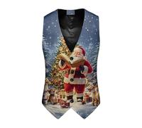 Christmas Waistcoat Mens Fun Waistcoat Christmas Festive UK Happy Santa Claus Xmas Vests Men's Vest Waistcoats V Neck Sleeveless Slim Fit Party Snowflake Vest Suit Holiday Business Xmas