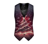 Christmas Waistcoat Mens Fun Waistcoat Christmas Festive UK Happy Santa Claus Xmas Vests Men's Vest Waistcoats V Neck Sleeveless Slim Fit Party Snowflake Vest Suit Holiday Business Xmas