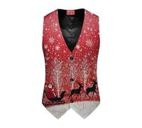 Christmas Waistcoat Mens Fun Waistcoat Christmas Festive UK Happy Santa Claus Xmas Vests Men's Vest Waistcoats V Neck Sleeveless Slim Fit Party Snowflake Vest Suit Holiday Business Xmas