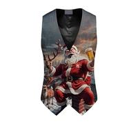 Christmas Waistcoat Mens Fun Waistcoat Christmas Festive UK Happy Santa Claus Xmas Vests V Neck Sleeveless Slim Fit Party Snowflake Vest Suit Holiday Business Xmas Green Santa and Friends Men's Vest