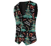 Christmas Waistcoats for Men, Christmas Vest for Men Red Happy Santa Claus Christmas Waistcoat Regular Fit Prints Novelty Waistcoat Fun Xmas Waistcoats Christmas Coat Xmas Suit Vest Set