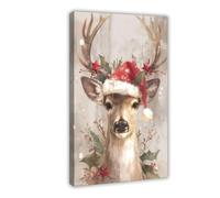 Christmas Wall Art, Printable Reindeer Still Life Painting, Rustic Christmas Decorative Art Picture Print, Vintage Holiday Print Poster Canvas 12x18inch(30x45cm) Frame