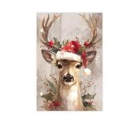 Christmas Wall Art, Printable Reindeer Still Life Painting, Rustic Christmas Decorative Art Picture Print, Vintage Holiday Print Poster Canvas 20x30inch(50x75cm) Unframe