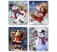 Christmas Wall Art Snowman Wall Decor Santa canvas wall art Christmas Pictures Home Decorations Red Watercolor Deer Painting for Living Room Bedroom Xmas Party Winter Cottage Artworks Gifts (8x10" 4