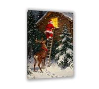 Christmas Wall Art Snowman Wall Decor Santa Claus looking through the window winter xmas Painting for Living Room Bedroom Santa Claus Canvas Christmas Pictures Home Decor90x60cm(35x24in)Inner frame