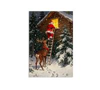 Christmas Wall Art Snowman Wall Decor Santa Claus looking through the window winter xmas Painting for Living Room Bedroom Santa Claus Canvas Christmas Pictures Home Decor90x60cm(35x24in)Frameless