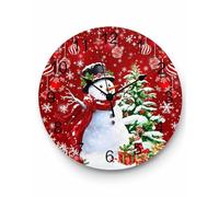 Christmas Wall Clock Snowman Clocks Wooden Silent Non-Ticking Battery Operated Christmas Tree Balls Snowflake Red Round Clock for Home Living Room Office Kitchen Bedroom Xmas Holiday 12 Inch