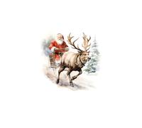 Christmas Wall Decal, Vintage Santa and Reindeer Design, 57 x 56 cm, Winter Holiday Home Decor