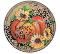 Christmas Wall Decor Round Metal Tin Sign Happy Fall Y'all Sunflower Leopard Pumpkin Circle Shaped Fall Wreath Housewarming Holiday Home Decoration Pumpkin Decor,Wreath Decor,Garden Sign Decor 6 Inch