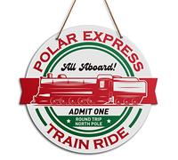 Christmas Wall Decor Sign, Polar Express Train Ride, Rustic Christmas Home Sign for Front Door Porch Christmas Decorations Farmhouse Home Kitchen Holiday Party Wood Hanging Wall Decor Sign Plaque