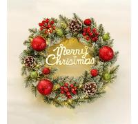 Christmas Wall Hanging Pendants, Christmas Front Door Wreath With Light, Artificial Up Christmas Wreaths Decoration, For Inside&Outside Windows Farmhouse Wedding Decor (Gold Font,40cm)