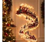 Christmas Wall Light, 50 cm Light Up Christmas Wall Decoration with Magic Trail Design Warm Glow Festive Hanging Decoration for Living Room Hallway Entrance and Party Display, Festive Train