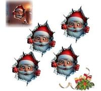 Christmas Wall Stickers, 2025 New Christmas Decorations Sticker with 3D Santa Breaking Through Effect Peel & Stick Santa Claus Toilet Decal for Bathroom Kitchen Living Room Windows (4 PCS)
