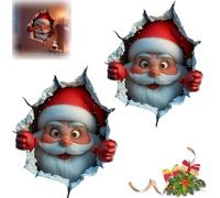 Christmas Wall Stickers, 2025 New Christmas Decorations Sticker with 3D Santa Breaking Through Effect Peel & Stick Santa Claus Toilet Decal for Bathroom Kitchen Living Room Windows (2 PCS)