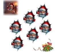 Christmas Wall Stickers, 2025 New Christmas Decorations Sticker with 3D Santa Breaking Through Effect Peel & Stick Santa Claus Toilet Decal for Bathroom Kitchen Living Room Windows (6 PCS)