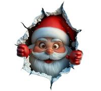 Christmas Wall Stickers 3D, Christmas Santa Reindeer Snowman Breaking Brick Wall Sticker Decorations, Easy to Install, for Living Rooms, Entryways, Bedrooms, Hallways, Etc