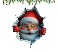 Christmas Wall Stickers, 3D Funny Santa Claus Breakthrough Wall Decals with Santa Peeking Through Design, Removable Seasonal Adhesive Art for Home Office School Bedroom Study Room