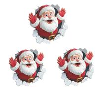 Christmas Wall Stickers, 3pcs Decals Pictures for Wall, 3D Santa Breaking Through The Room Effect, Cute Christmas Walls Decals Peel and Stick, Toilet Sticker Decoration for Party
