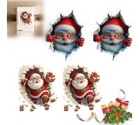 Christmas Wall Stickers,Christmas Creative Wall Sticker,3D Santa Walls Sticker,Funny Holiday Xmas Break Through Walls Decor for Window Living Room Bedroom Party Decor (4, #Set)