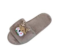 Christmas Warm Plush Slippers for Women Ladies Fashion Solid Color Christmas Decoration Plush Casual Flat Cotton Slippers Party Costume Gifts (Khaki, 6)
