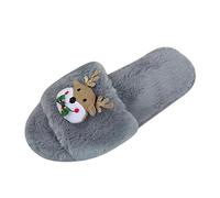 Christmas Warm Plush Slippers for Women Ladies Fashion Solid Color Christmas Decoration Plush Casual Flat Cotton Slippers Party Costume Gifts (Grey, 7)