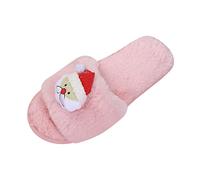 Christmas Warm Plush Slippers for Women Ladies Fashion Solid Color Christmas Decoration Plush Casual Flat Cotton Slippers Party Costume Gifts (Pink, 4)