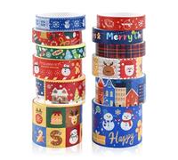Christmas Washi Tape Set 12 Rolls Pack Colorful Decorative Thin Tapes Christmas Holiday Arts Craft Tape DIY Scrapbooking Planners Gift Wrapping Tapes Wedding(1.5cm X 5m) (Color)