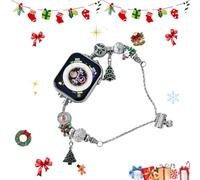 Christmas Watch Band for Women, Bling Mental Gold Watch Bracelets with Christmas Charms Compatible with Apple Watch Band Series 1/2/3/4/5/6/7/8/9 Ultra (Silver, 38/40/41mm)
