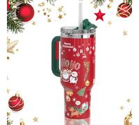 Christmas Water Bottle,Christmas Tumbler with Handle, Xmas Coffee Cup Travel Mug,Large Capacity Stainless Steel Water Cup,Leak Proof Cups with Xmas Pattern for Hot Iced Drink-1200ml