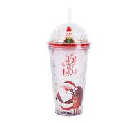Christmas Water Tumbler 480ml Plastic Glitter Double Walled Cup 3D Snowman Christmas Tree Santa Christmas Cups Tumbler with Lid and Straw Xmas Confetti Insulated Straw Cup for Drinking Xmas Gifts (B)