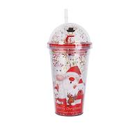 Christmas Water Tumbler 480ml Plastic Glitter Double Walled Cup 3D Snowman Christmas Tree Santa Christmas Cups Tumbler with Lid and Straw Xmas Confetti Insulated Straw Cup for Drinking Xmas Gifts (A)