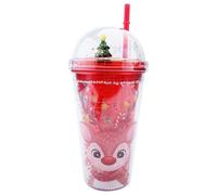 Christmas Water Tumbler for Kids,Xmas Snowman Patterned Drinking Cup straw and Lid,Reusable Double Walled Water Bottle,450ml Glitter Travel Mug,Red Coffee Cup for Xmas Birthday Party Girls Boys Gifts