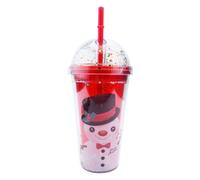 Christmas Water Tumbler for Kids,Xmas Snowman Patterned Drinking Cup straw and Lid,Reusable Double Walled Water Bottle,450ml Glitter Travel Mug,Red Coffee Cup for Xmas Birthday Party Girls Boys Gifts