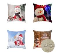 Christmas Waterproof Cushion Covers 26x26Inch Set of 4 Modern Geometric Cushion Covers 65x65cm Cute Snowman Square Linen Cushions Pillow Covers for Sofa Outdoor Garden Furniture Home Decor R-4931