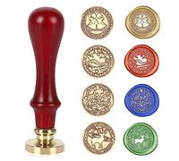Christmas Wax Seal Stamps Kits,5 Pcs Xmas Wax Sealing Stamps 25mm Removable Sealing Brass Stamp Head and 1pcs Wooden Stamp Handle,Merry Christmas,Elk,Santa,Bell Pattern for Xmas Envelope,Invitation
