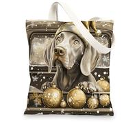 Christmas Weimaraner Dog Canvas Tote Bag for Shopping 13 * 15, Luxury Xmas Truck Reusable Grocery Shoulder Cloth Bag for Women, Pet Painting Gift Decoration