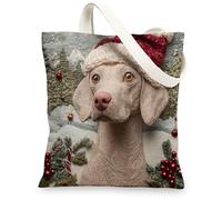 Christmas Weimaraner Dog Canvas Tote Bag for Shopping 13 * 15, Xmas Novelty Tree Reusable Grocery Bag for Women, Pet Work Travel Pattern Gift Decor